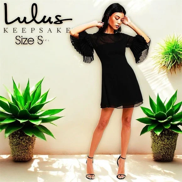 LuLu’s Keepsake Horizons Black Flounce Sleeve Mini Dress - Picture 1 of 16